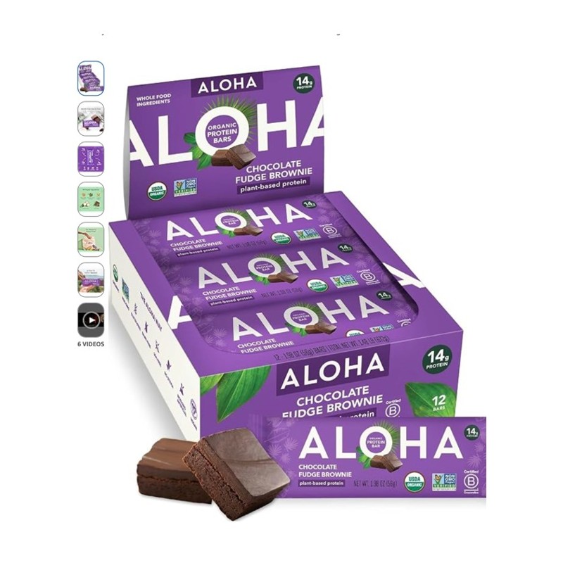 ALOHA Plant-Based Protein Bars — protein bar box on a counter, shown at scale