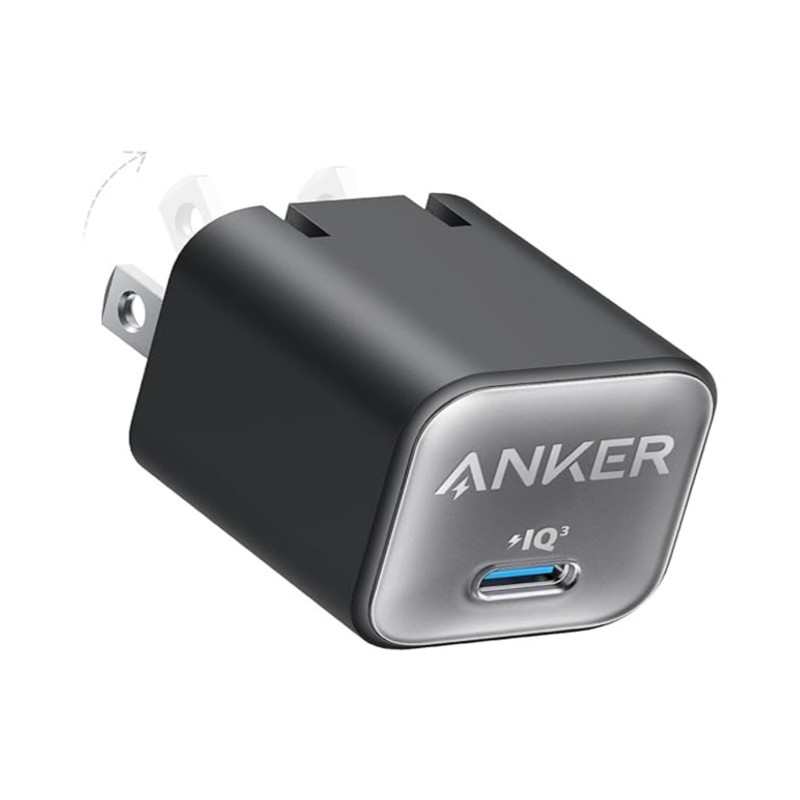 Anker Nano 30W GaN Charger — small GaN charger plugged into an outlet, shown at scale