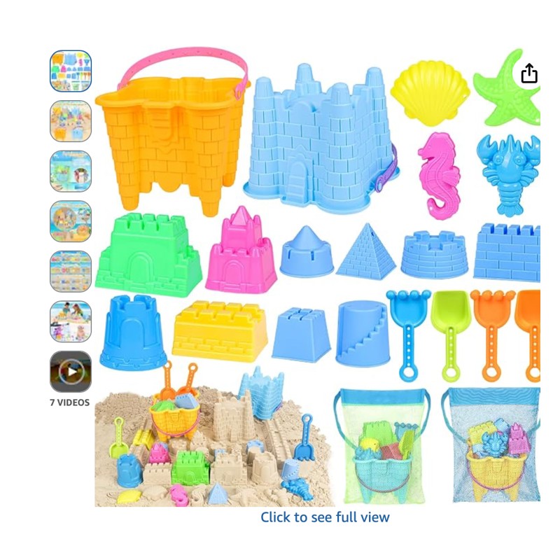 KUBUSFLY Beach Toys Set — beach toy set in mesh bags, shown at scale