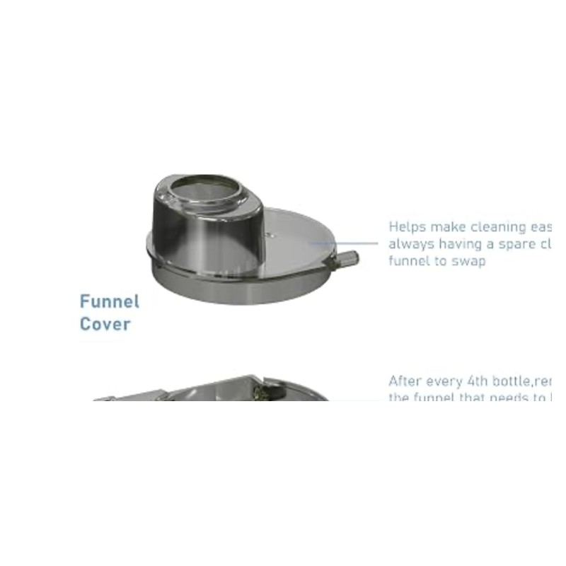 Baby Brezza Replacement Funnel — replacement funnel parts on a counter, shown at scale