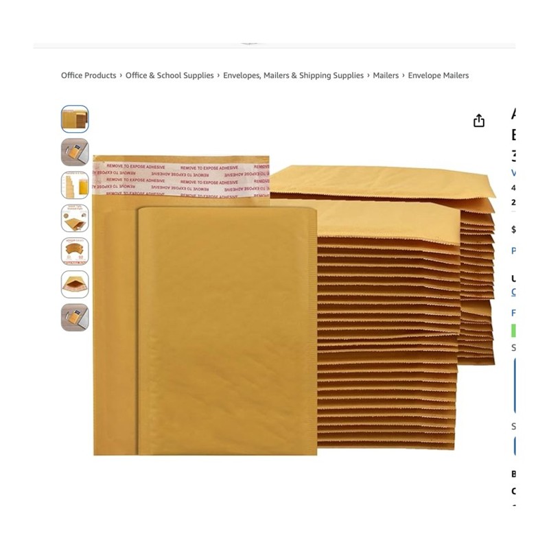 Amazon Basics Bubble Padded Envelopes — stack of padded envelopes, shown at scale