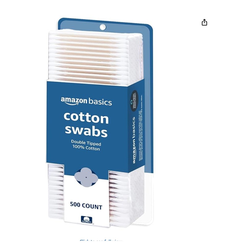 Amazon Basics Cotton Swabs — swab container on a bathroom counter, shown at scale