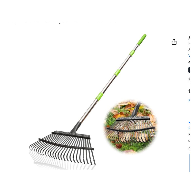 Joyhalo Adjustable Garden Rake — garden rake on a lawn, shown at scale