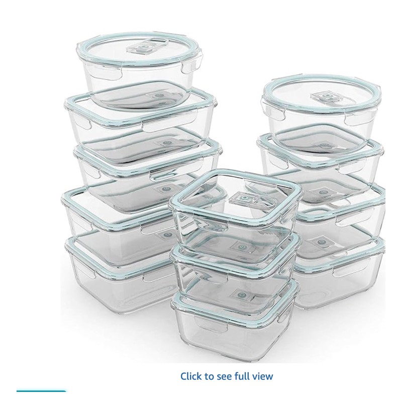 Razab Glass Food Storage Containers — stacked glass containers on a counter, shown at scale