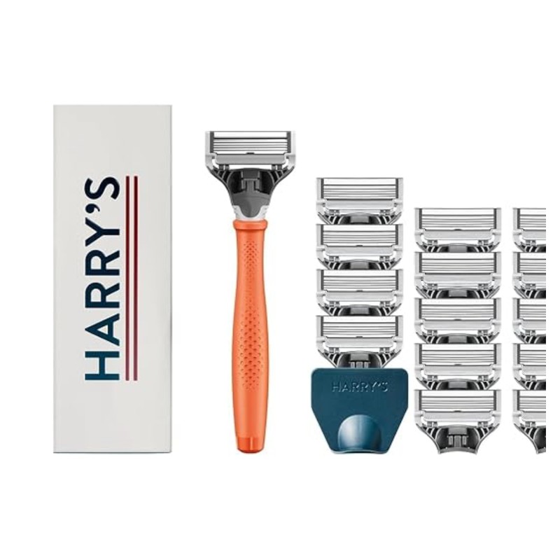 Harry's Original Shaving Kit — razor handle and blade refills, shown at scale