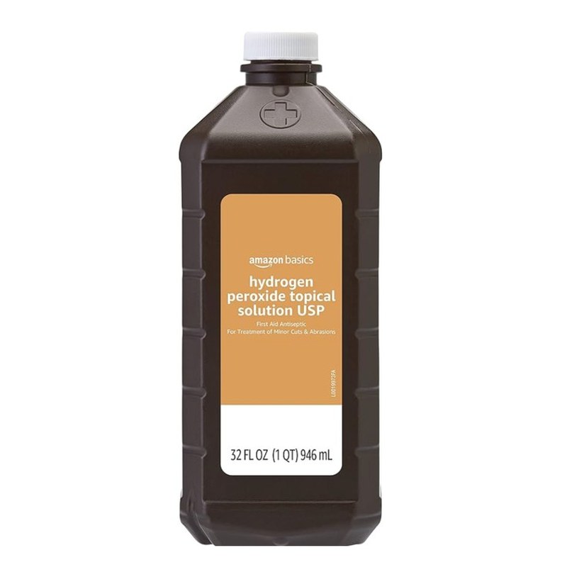 Amazon Basics Hydrogen Peroxide — large hydrogen peroxide bottle, shown at scale