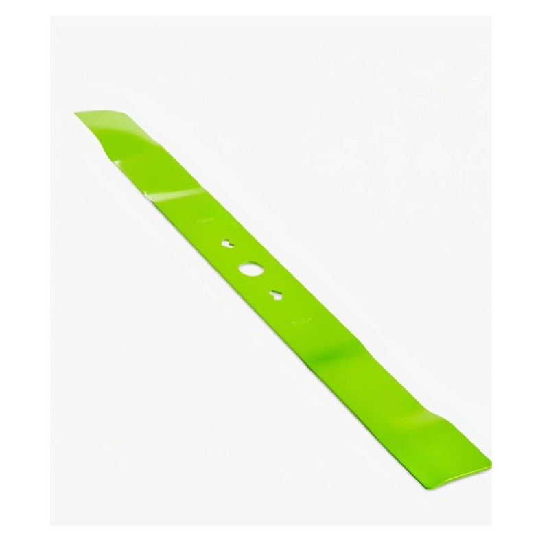 Greenworks Replacement Mower Blade — mower blade on a workbench, shown at scale