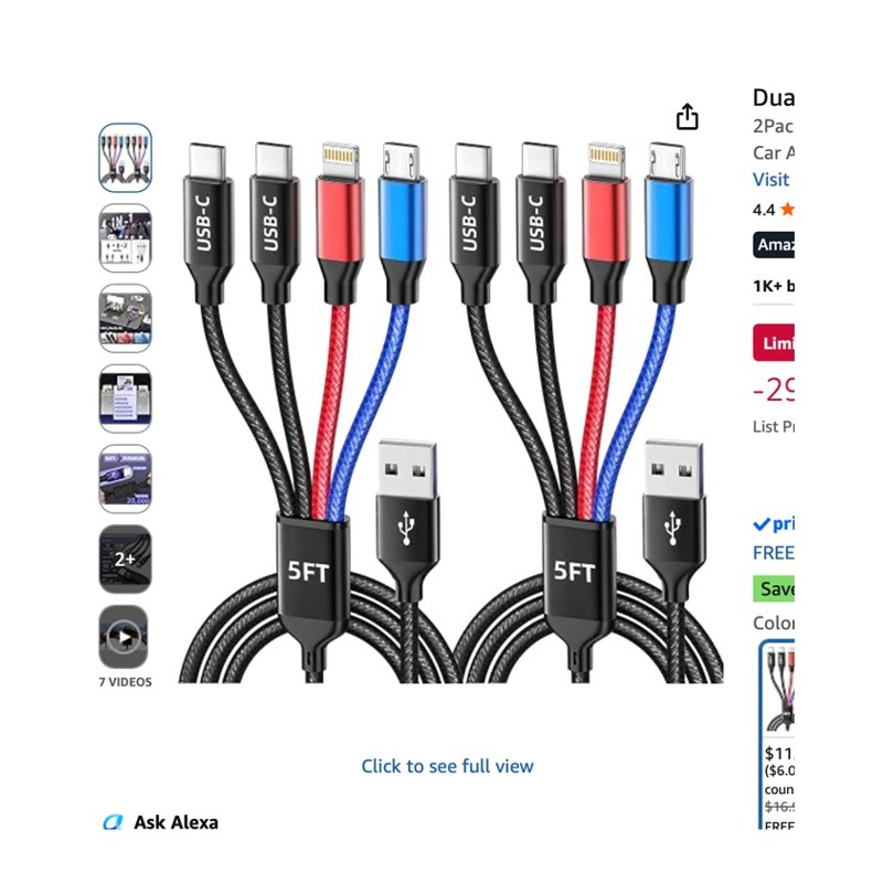 Dual TypeC 4-in-1 Charging Cable — braided multi-charging cable coiled, shown at scale