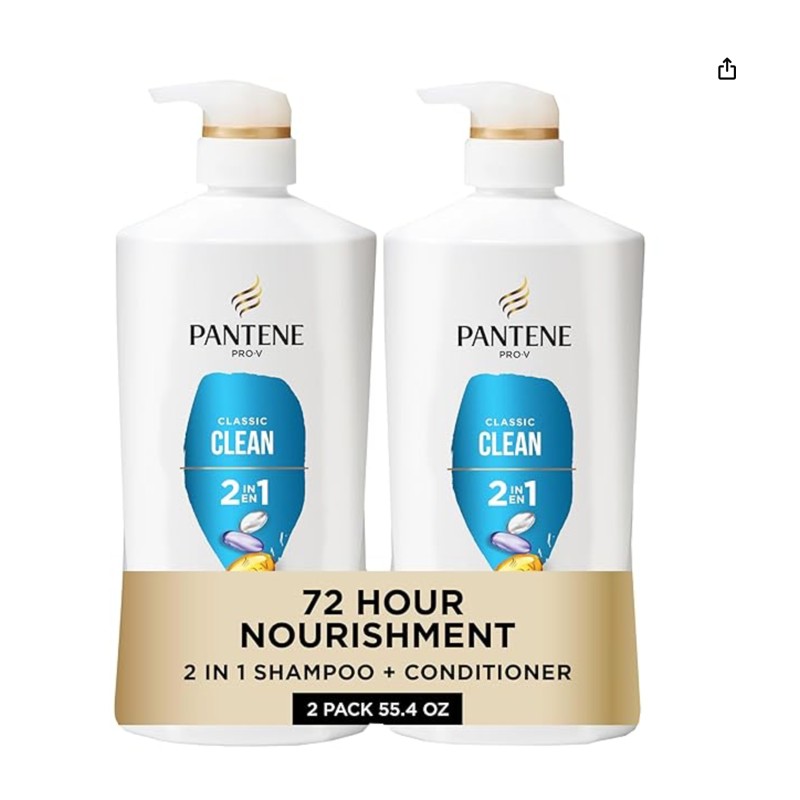 Pantene 2-in-1 Shampoo & Conditioner — shampoo bottle in a shower caddy, shown at scale