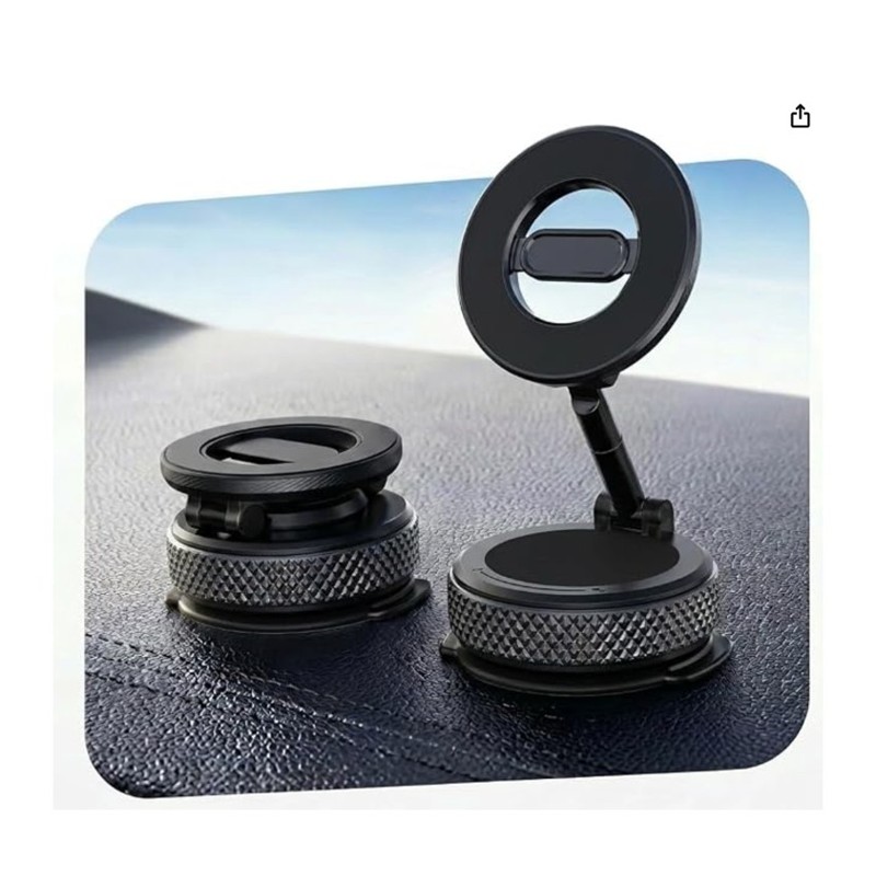 Vacuum Magnetic Phone Mount — phone mount on a car windshield, shown at scale