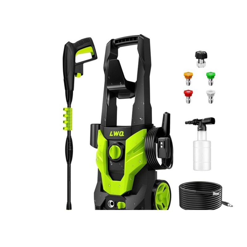 LWQ Portable Power Washer — power washer with hose and nozzles, shown on a driveway