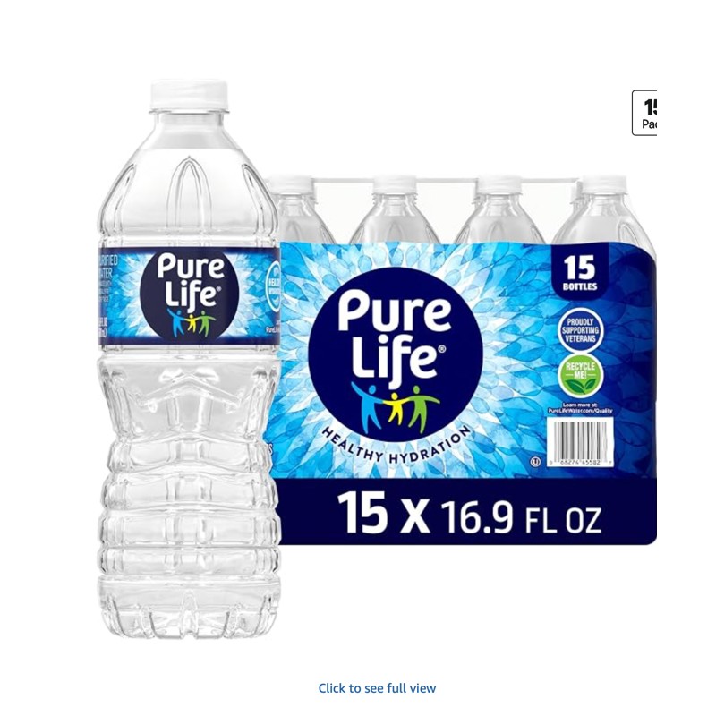 Pure Life Purified Water — water bottle case, shown at scale