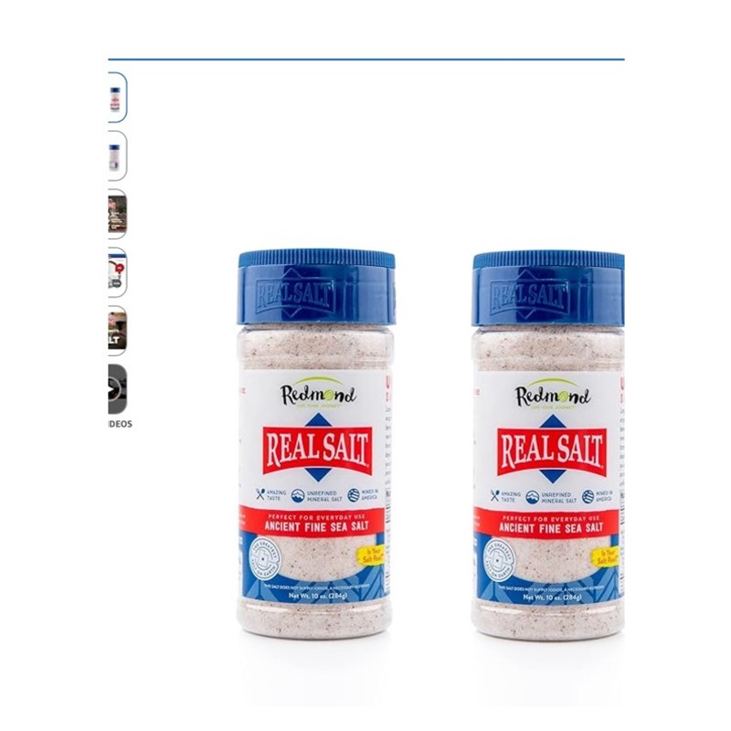 Redmond Real Sea Salt — salt shakers on a kitchen counter, shown at scale