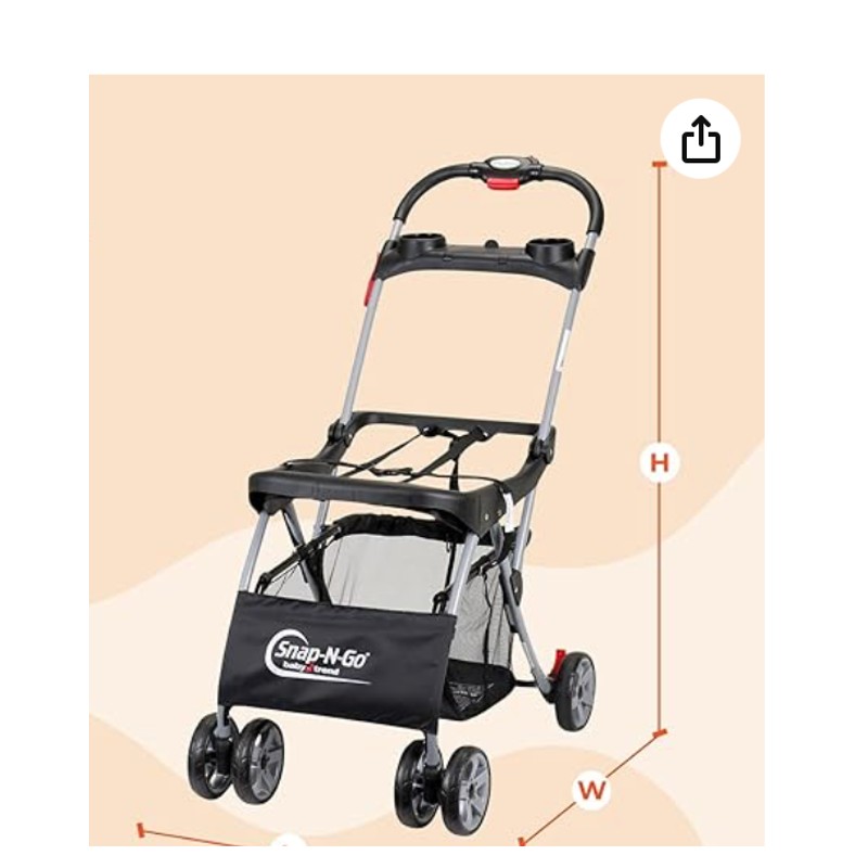 Baby Trend Snap-N-Go EX Stroller — stroller frame with infant car seat attached, shown at scale