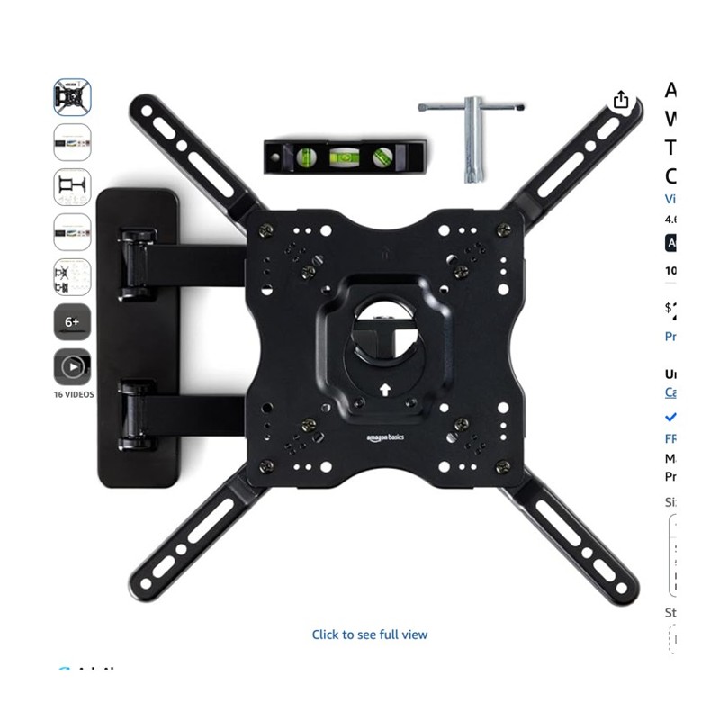 Amazon Basics TV Wall Mount — wall mount arm extended, TV shown at scale